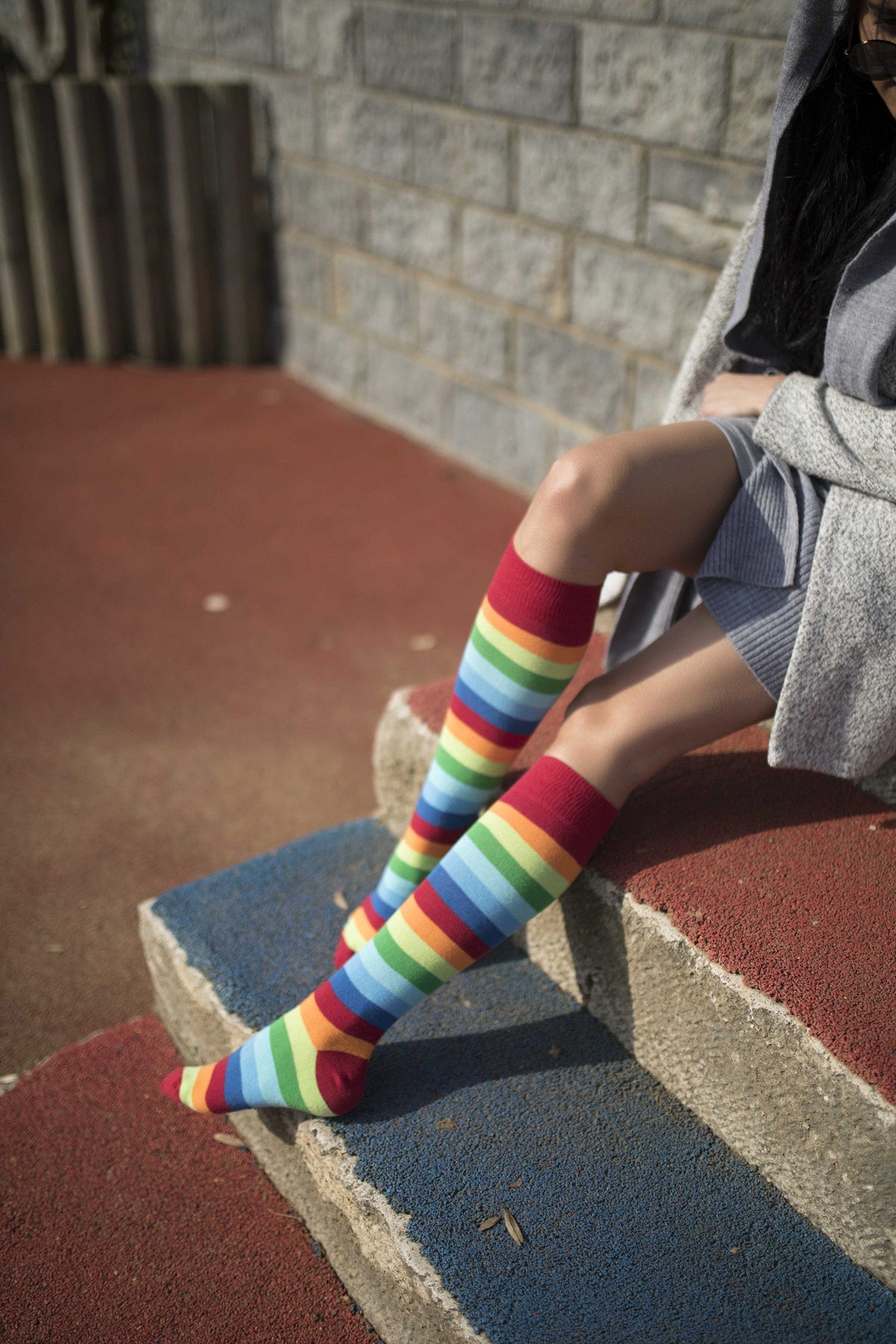 Socks n Socks Women's Fashion - Women's Intimates and Loungewear - Women's Socks & Hosiery - Socks One Color / One Size Women's Red Rainbow Stripe Knee High Socks