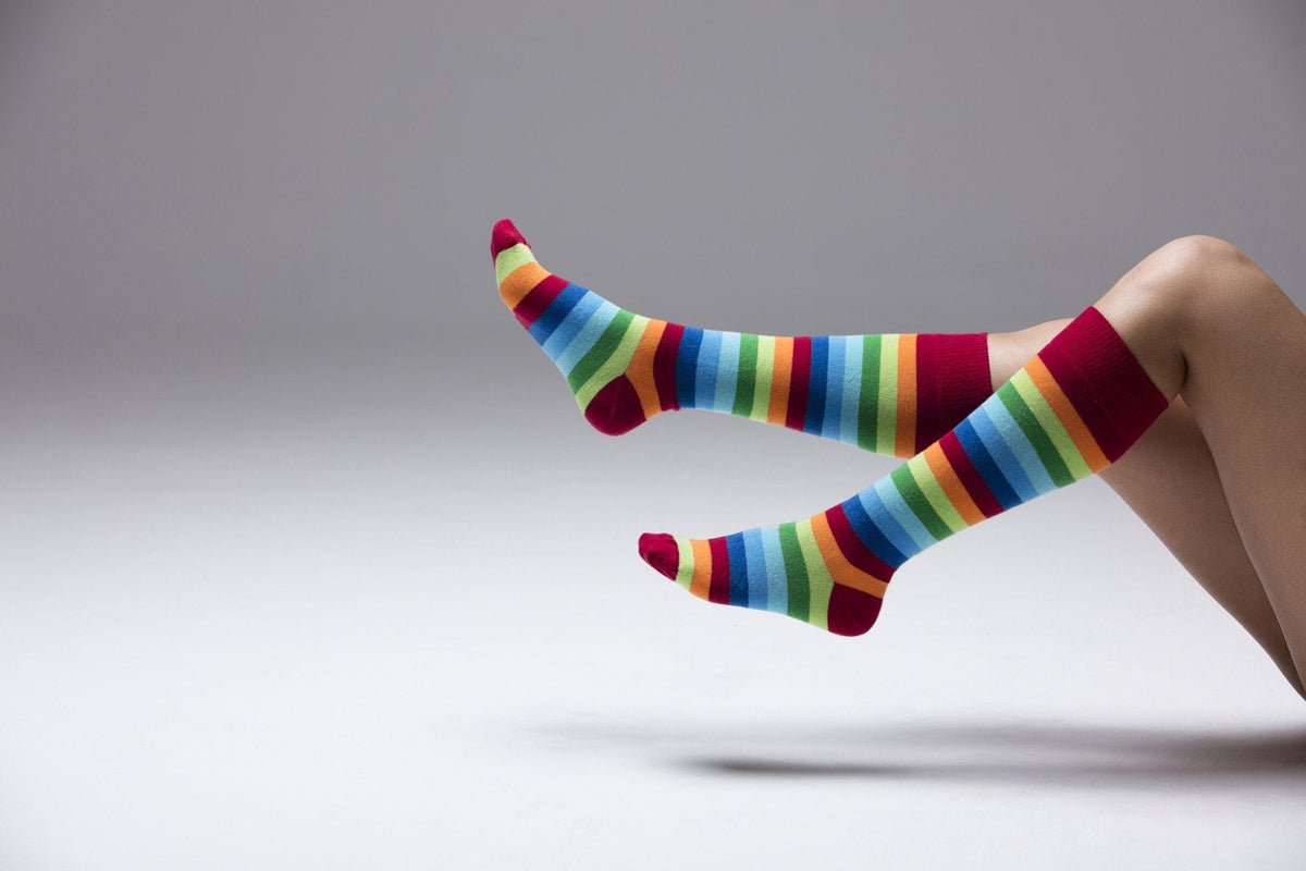 Socks n Socks Women's Fashion - Women's Intimates and Loungewear - Women's Socks & Hosiery - Socks One Color / One Size Women's Red Rainbow Stripe Knee High Socks