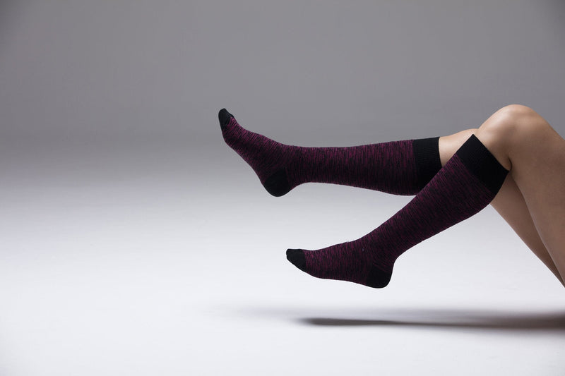 Socks n Socks Women's Fashion - Women's Intimates and Loungewear - Women's Socks & Hosiery - Socks One Color / One Size Women's Wine Grizzled Stripe Knee High Socks