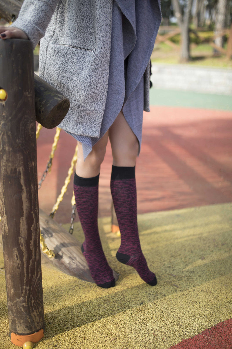 Socks n Socks Women's Fashion - Women's Intimates and Loungewear - Women's Socks & Hosiery - Socks One Color / One Size Women's Wine Grizzled Stripe Knee High Socks