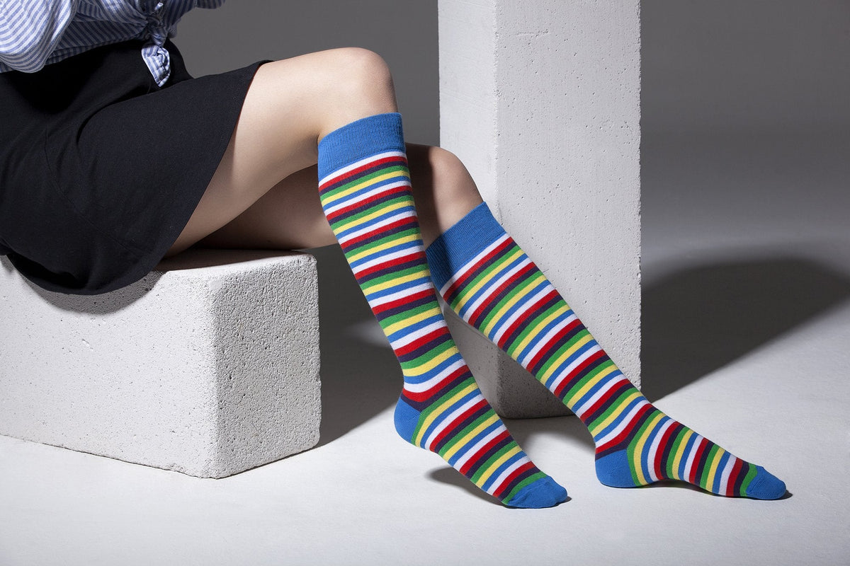 Socks n Socks Women's Fashion - Women's Intimates and Loungewear - Women's Socks & Hosiery - Socks Women's Colorful Stripe Knee High Socks Set