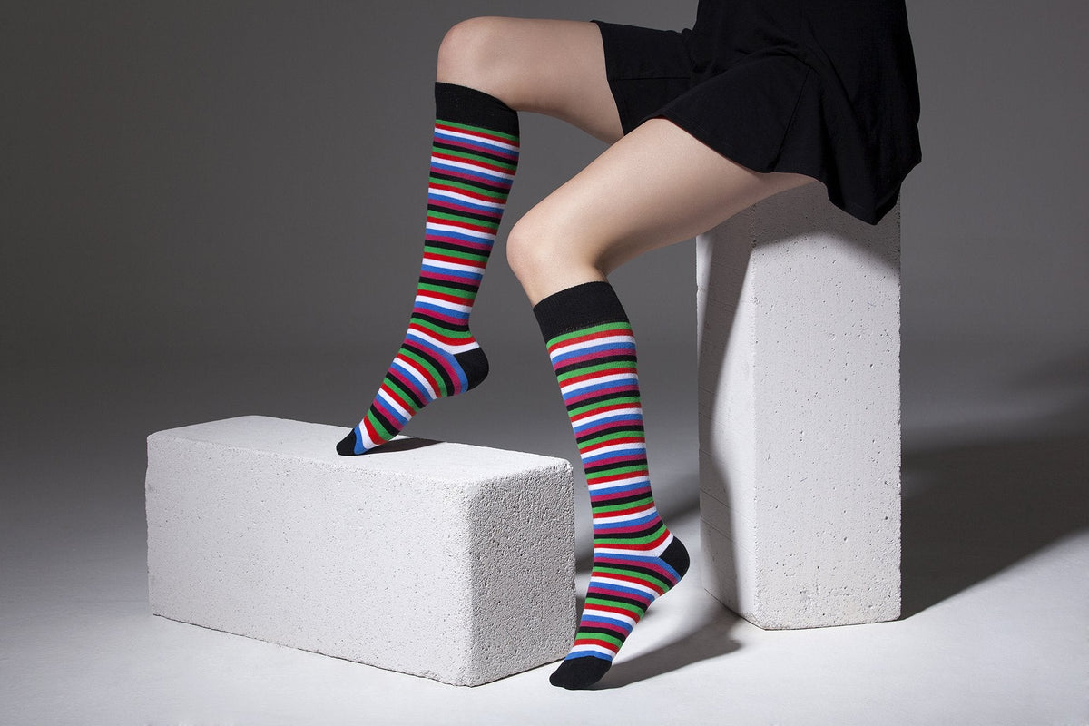 Socks n Socks Women's Fashion - Women's Intimates and Loungewear - Women's Socks & Hosiery - Socks Women's Colorful Stripe Knee High Socks Set