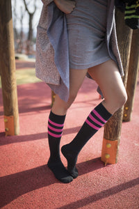 Socks n Socks Women's Fashion - Women's Intimates and Loungewear - Women's Socks & Hosiery - Socks Women's Shiny Dark Stripe Knee High Socks Set