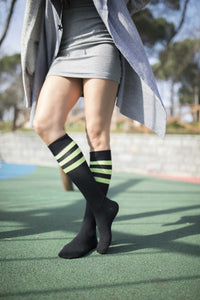 Socks n Socks Women's Fashion - Women's Intimates and Loungewear - Women's Socks & Hosiery - Socks Women's Shiny Dark Stripe Knee High Socks Set