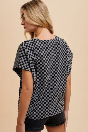 Trendsi Annie Wear Checkered Round Neck Short Sleeve T-Shirt