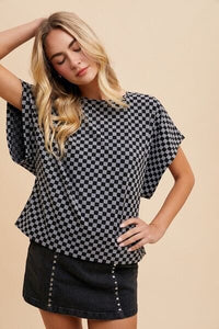 Trendsi Annie Wear Checkered Round Neck Short Sleeve T-Shirt