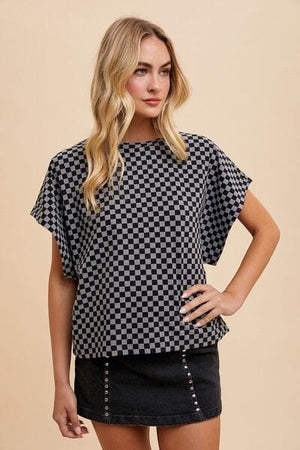 Trendsi Annie Wear Checkered Round Neck Short Sleeve T-Shirt