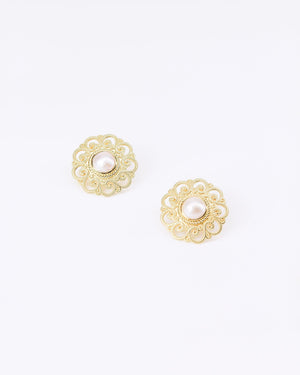 Truvai Women's Earrings Clementine Gold Vermeil & Mabe Pearl Floral Post Earrings