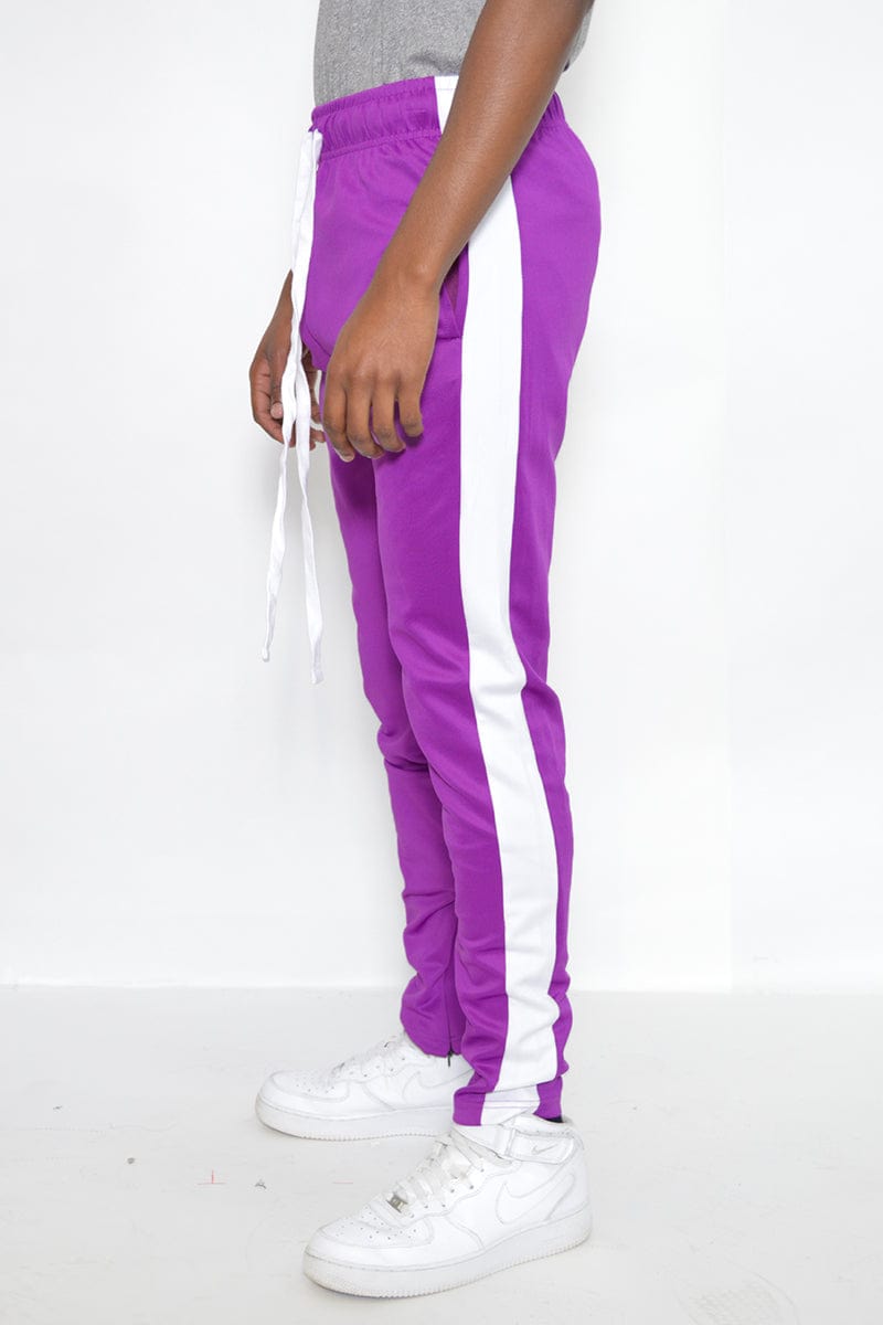WEIV Men's Fashion - Men's Clothing - Pants - Casual Pants Single Stripe Track Pant in Bright Purple & White