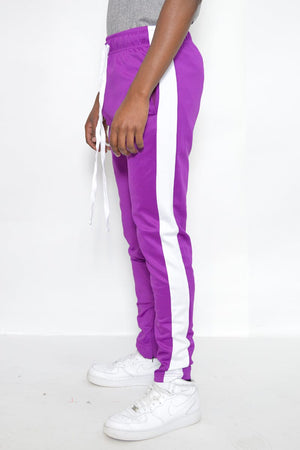 WEIV Men's Fashion - Men's Clothing - Pants - Casual Pants Single Stripe Track Pant in Bright Purple & White