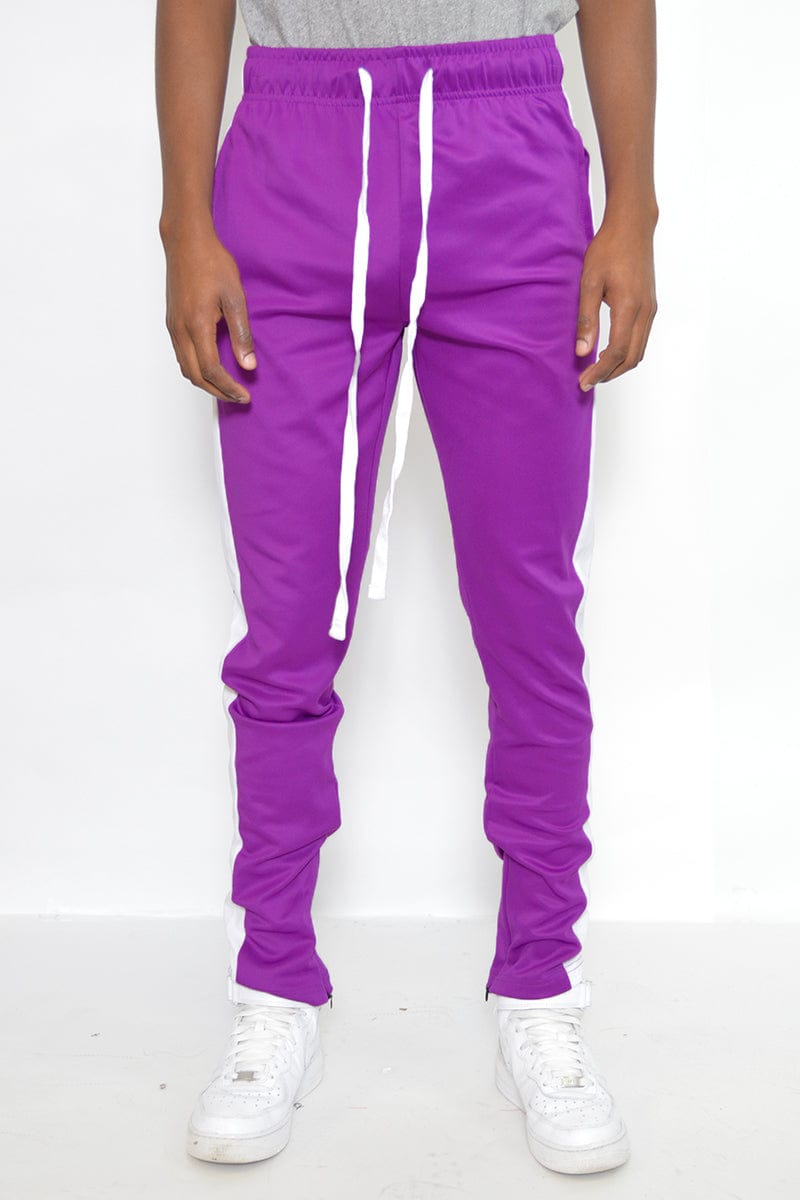 WEIV Men's Fashion - Men's Clothing - Pants - Casual Pants Single Stripe Track Pant in Bright Purple & White