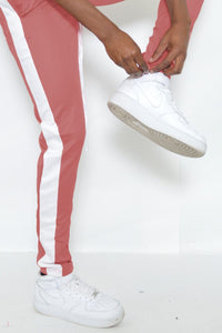 WEIV Men's Fashion - Men's Clothing - Pants - Casual Pants Single Stripe Track Pant in Coral & White