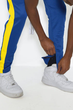 WEIV Men's Fashion - Men's Clothing - Pants - Casual Pants Single Stripe Track Pant in Turquoise & Yellow