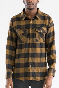 WEIV Men's Fashion - Men's Clothing - Shirts - Casual Shirts BROWN BLACK / S Long Sleeve Checkered Plaid Brushed Flannel in Brown, Grey, Khaki, Olive, Red, Black, or White