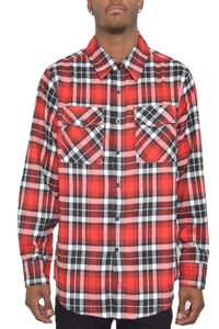 WEIV Men's Fashion - Men's Clothing - Shirts - Casual Shirts RED BLACK / S Long Sleeve Checkered Plaid Brushed Flannel - Multiple Color Combinations Available