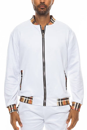 WEIV Men's Outerwear Checkered Plaid Design Track Jacket