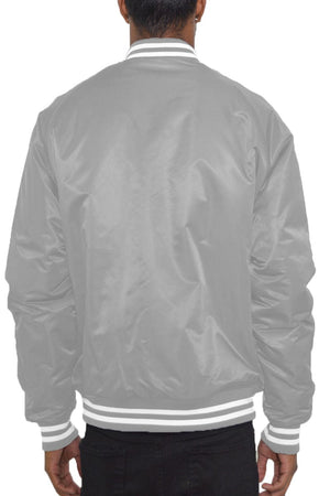 WEIV Men's Outerwear Classic Varsity Windbreaker Bomber Jacket in Light Grey