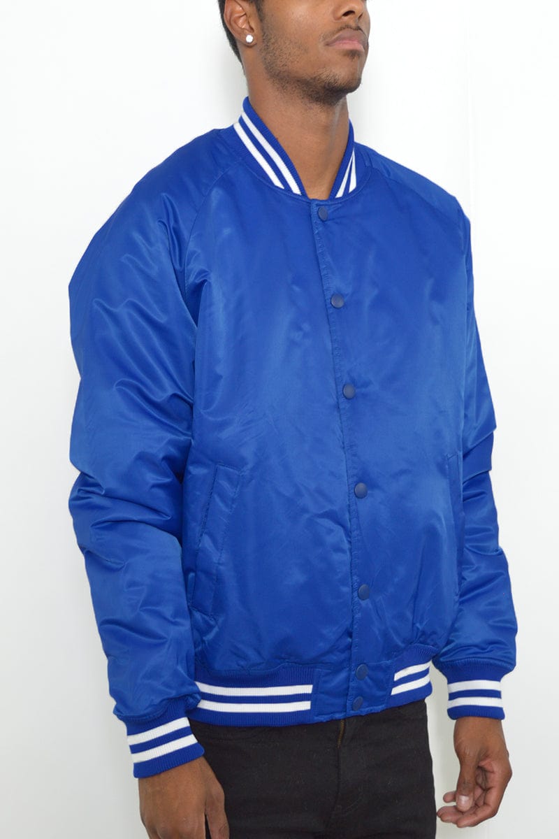 WEIV Men's Outerwear Classic Varsity Windbreaker Bomber Jacket in Royal Blue