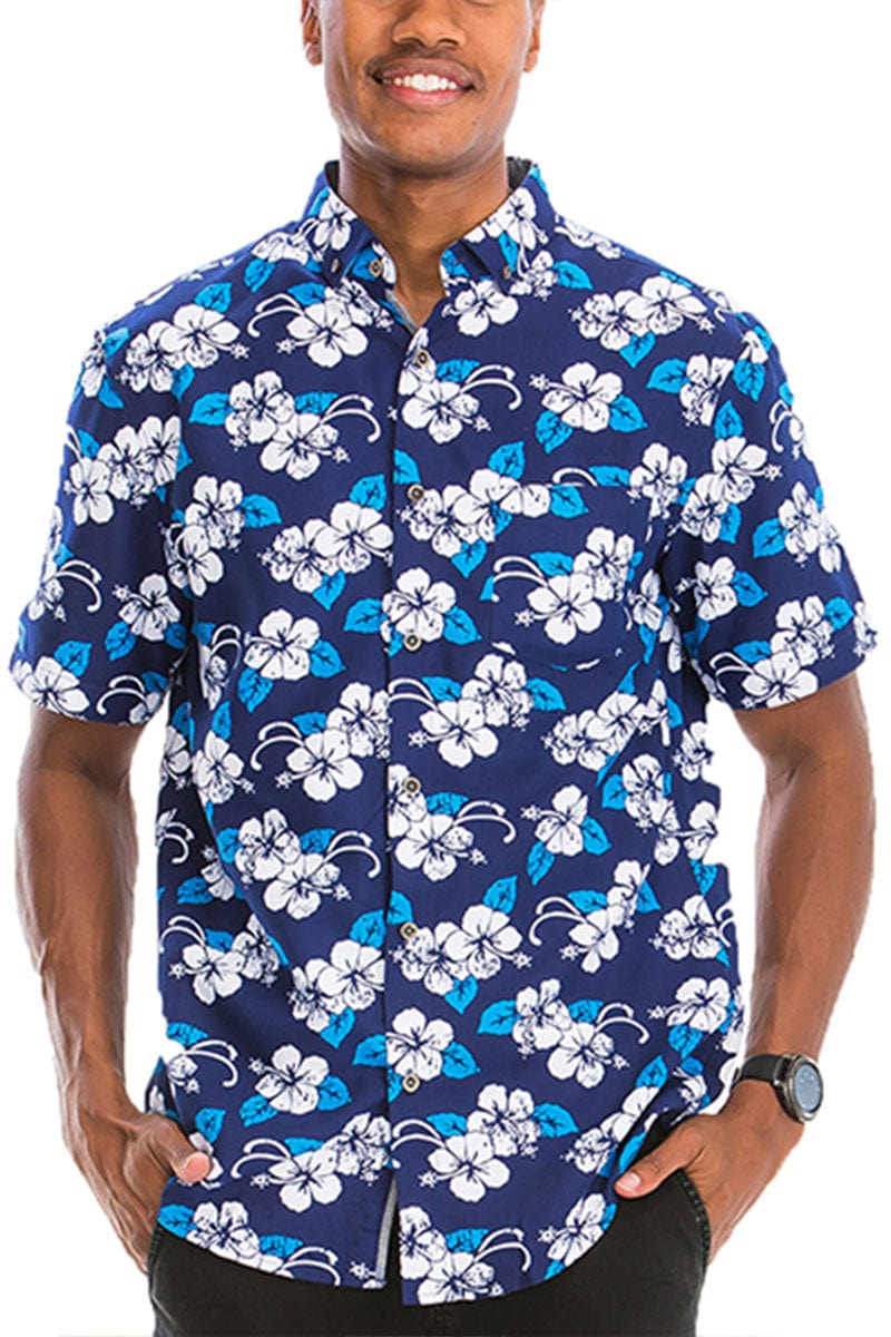 WEIV Men's Shirt Digital Print Hawaiian Short Sleeve Shirt -Floral in Vibrant Blues