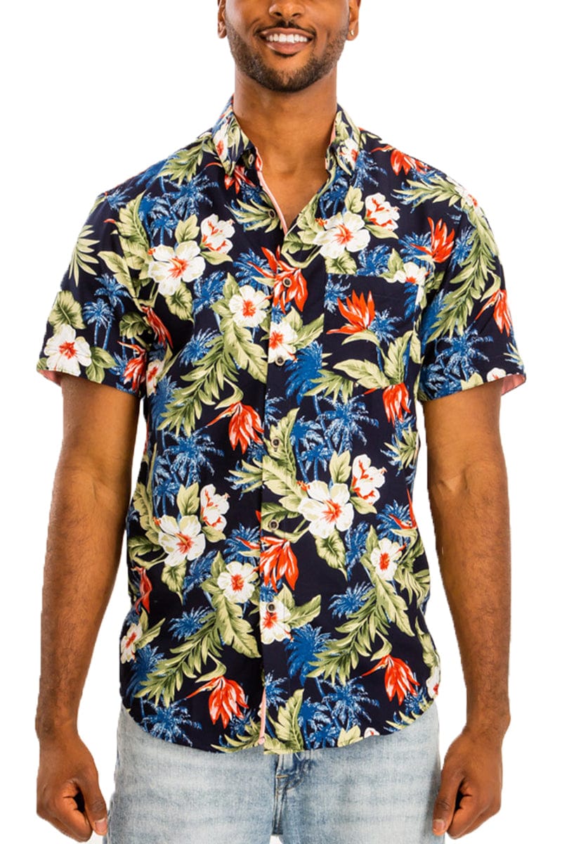 WEIV Men's Shirt Digital Print Hawaiian Short Sleeve Shirt in Floral Multicolor Print