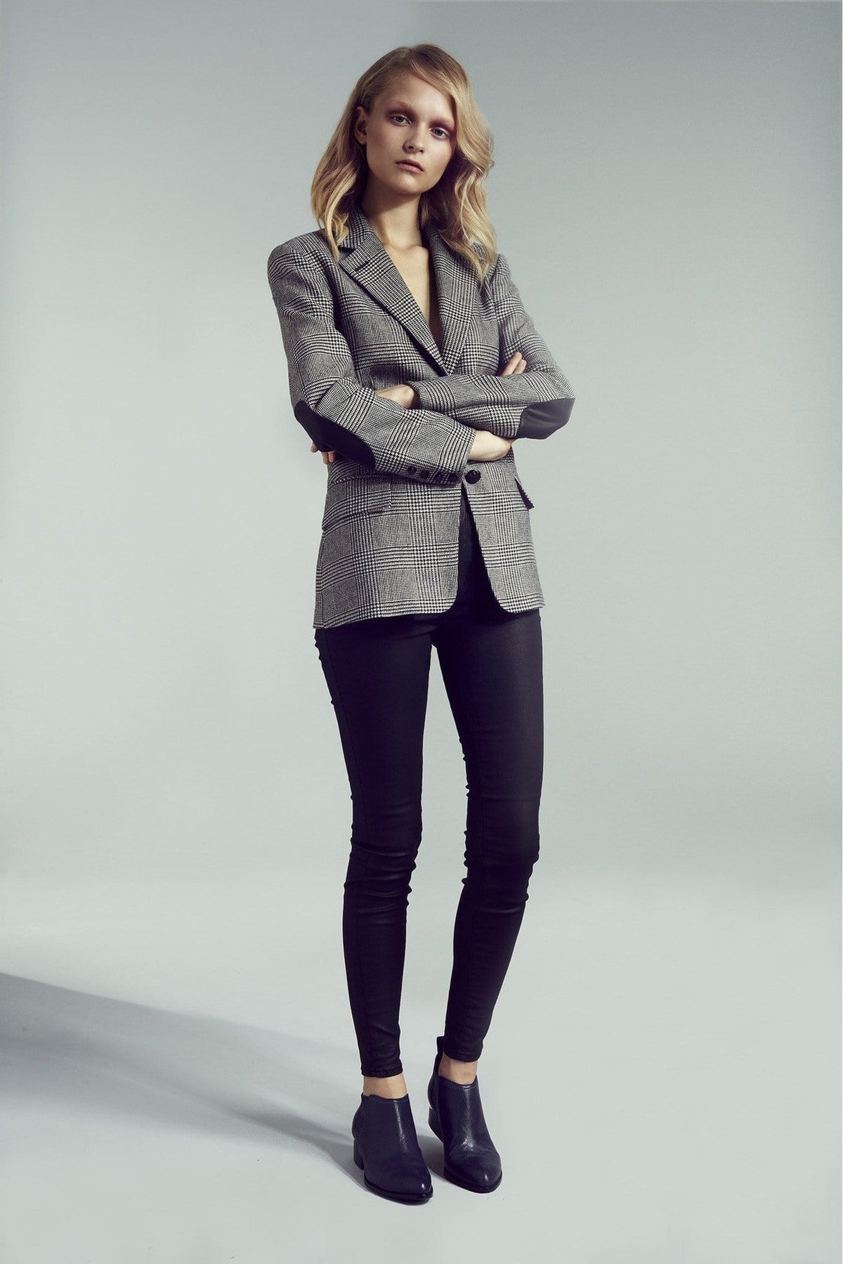 Alchemy Detroit Apparel & Accessories > Clothing > Outerwear > Coats & Jackets Prince of Wales Black / 0 Alchemy Detroit The Madelon Women's (Schoolboy Patch Blazer)
