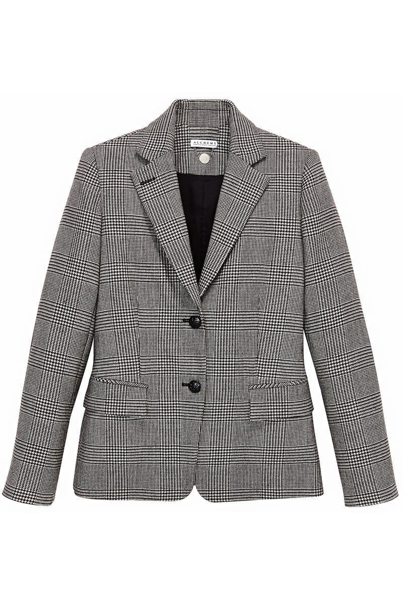 Alchemy Detroit Apparel & Accessories > Clothing > Outerwear > Coats & Jackets Prince of Wales Black / 0 Alchemy Detroit The Madelon Women's (Schoolboy Patch Blazer)