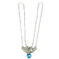 Silver Wire Sculpted Round Aqua Crystal Pendant Necklace -Necklace - Alexa Martha Designs