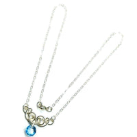 Silver Wire Sculpted Round Aqua Crystal Pendant Necklace -Necklace - Alexa Martha Designs