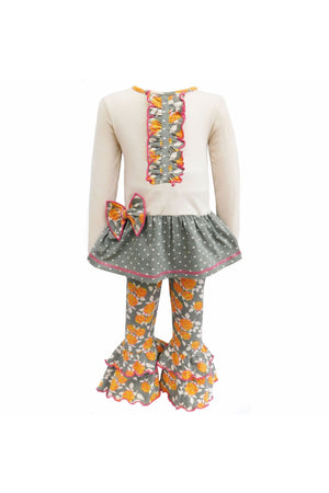 AnnLoren Girls Standard Sets 12-18 Mo AnnLoren Girls Boutique Fall Floral Polka Dots Dress & Ruffle Pant Clothing Set
