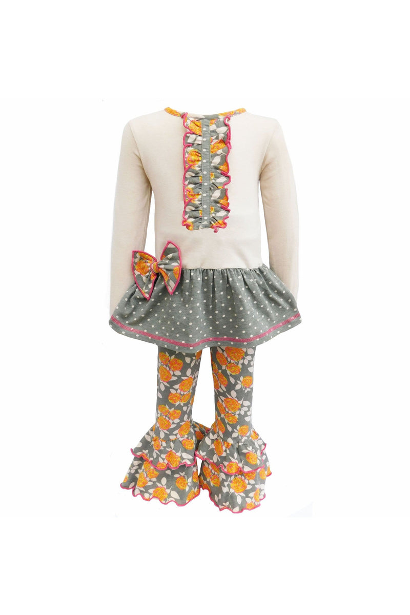 AnnLoren Girls Standard Sets 7-8 AnnLoren Girls Boutique Fall Floral Polka Dots Dress & Ruffle Pant Clothing Set
