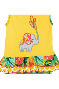 AnnLoren Girls Standard Sets AnnLoren Big Little Girls Yellow Elephant Tunic & Tropical Hibiscus Capri Ruffle Pants Boutique Set