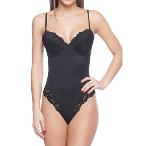 Body Beautiful Shapewear Women's Fashion - Women's Intimates and Loungewear - Women's Intimates - Shapers 1X Smooth and Silky Bodysuit Shaper With Built-In Wire Bra and Sexy Lace Trims Black - Plus Sizes