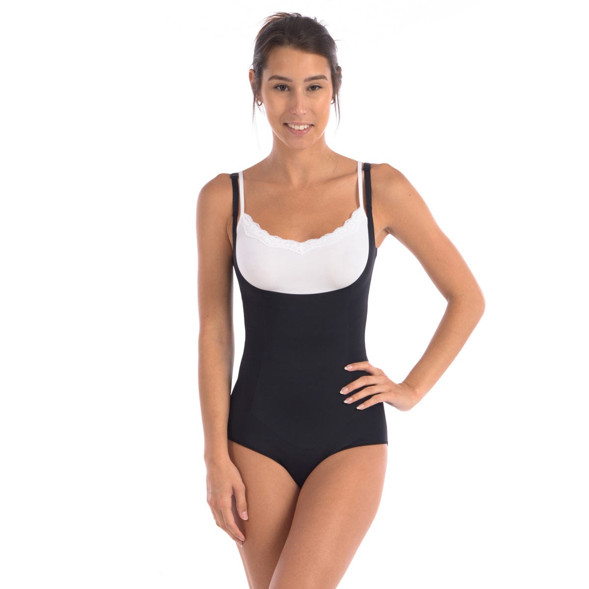 Body Beautiful Shapewear Women's Shapewear S Wear Your Own Bra Bodysuit Shaper With Targeted Double Front Panel Black