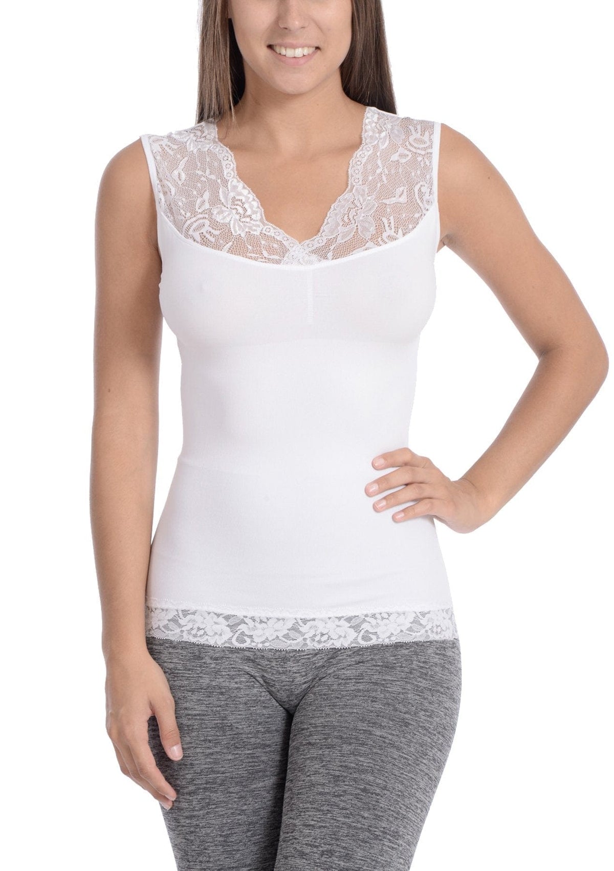 Body Beautiful Shapewear Women's Shapewear Seamless Shaping Tank Top With Lace Detail White