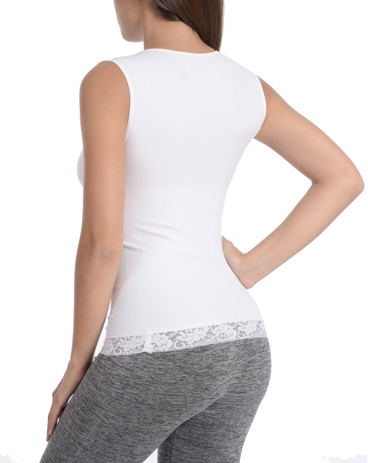 Body Beautiful Shapewear Women's Shapewear Seamless Shaping Tank Top With Lace Detail White