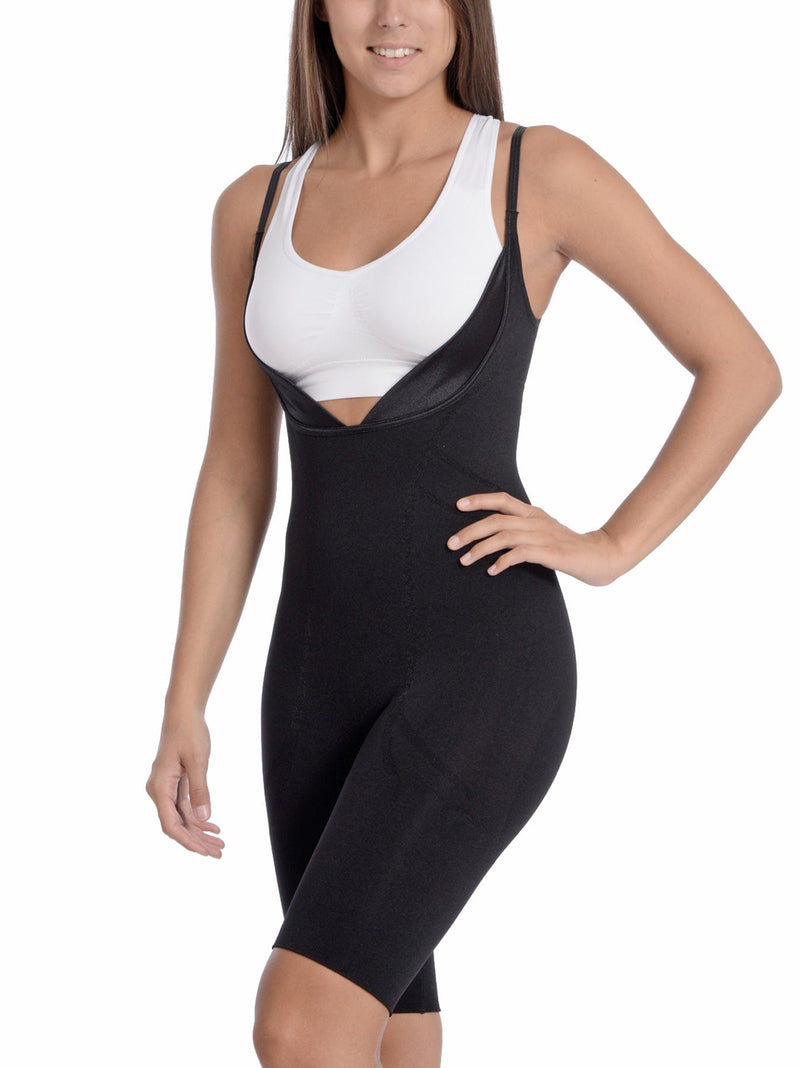 Body Beautiful Shapewear Women's Shapewear Seamless "Wear Your Own Bra" Bodysuit Shaper With Extra Long Boyleg Black