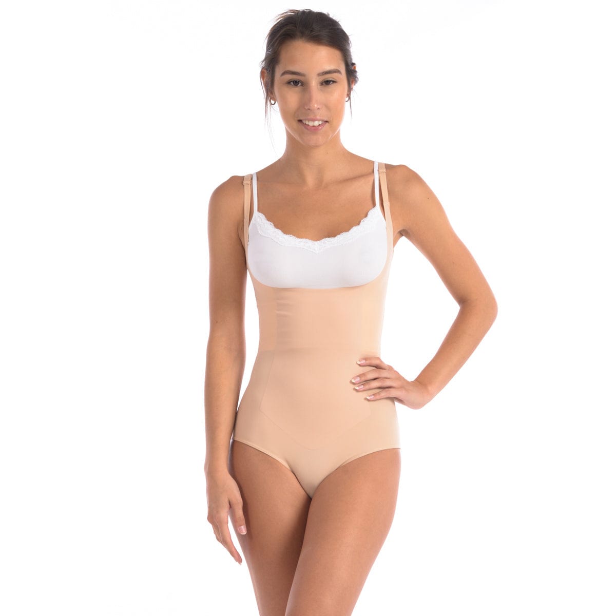 Body Beautiful Shapewear Women's Shapewear Wear Your Own Bra Bodysuit Shaper With Targeted Double Front Panel Nude