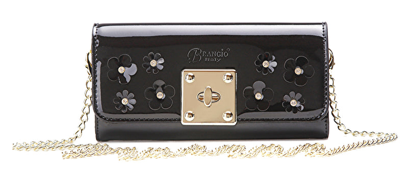 Brangio Italy Collections Wallet Black BI Women's Floral Sparx Clutch Wallet in Black, Blue, Bronze, or Champagne