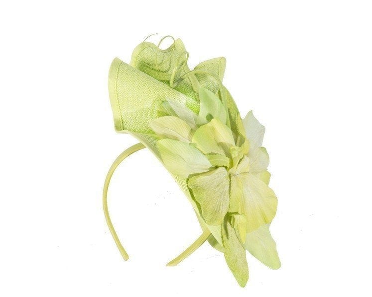 Cupids Millinery Accessories Bespoke lime green fascinator with flower