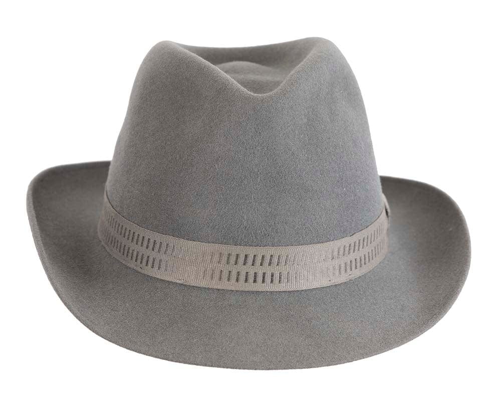 Cupids Millinery Accessories Grey rabbit fur mens wide brim fedora hat