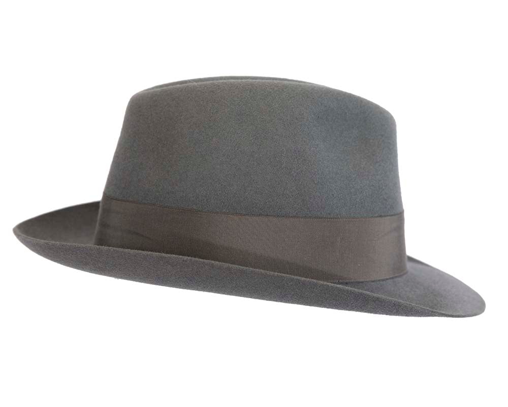 Cupids Millinery Accessories Grey rabbit fur wide brim fedora hat