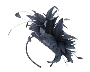 Cupids Millinery Accessories Large navy pillbox with feather flower