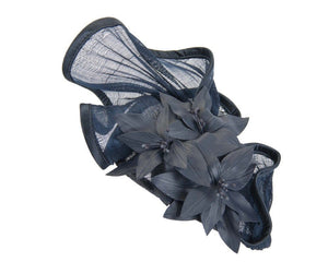 Cupids Millinery Accessories Sculptured navy fascinator with leather flowers