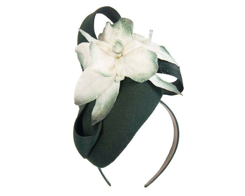 Cupids Millinery Accessories Tall green & cream winter racing pillbox fascinator