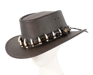 Cupids Millinery Women's Hat Australian Leather Outback Jacaru Hat with 15 Crосоdile Teeth