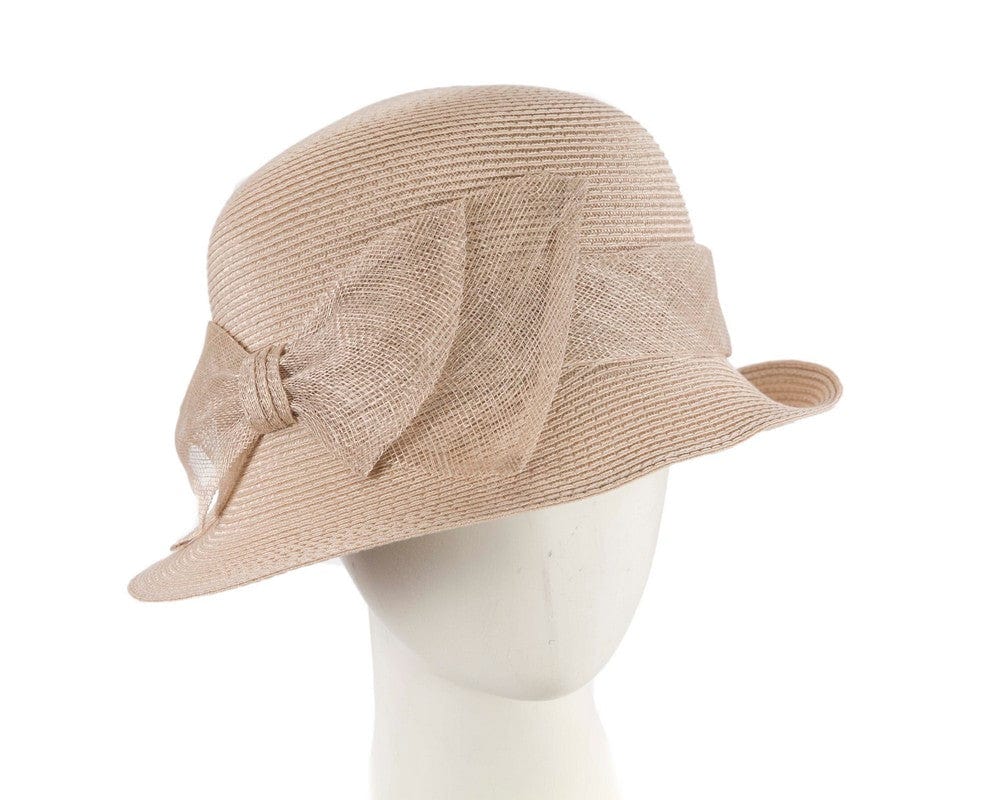 Cupids Millinery Women's Hat Beige Beige cloche hat with bow by Max Alexander