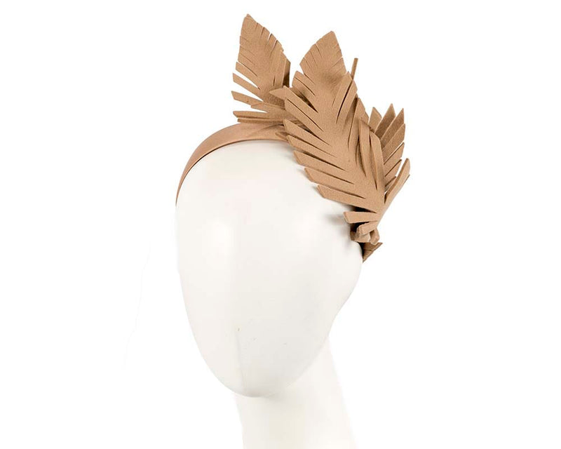 Cupids Millinery Women's Hat Beige Beige felt leafs winter racing fascinator by Max Alexander