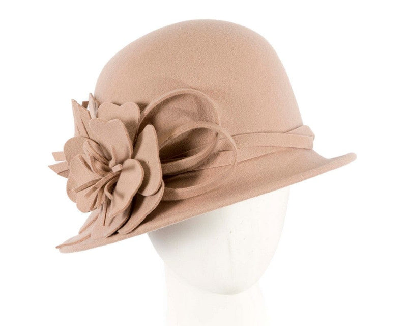 Cupids Millinery Women's Hat Beige Beige felt winter hat with flower by Max Alexander