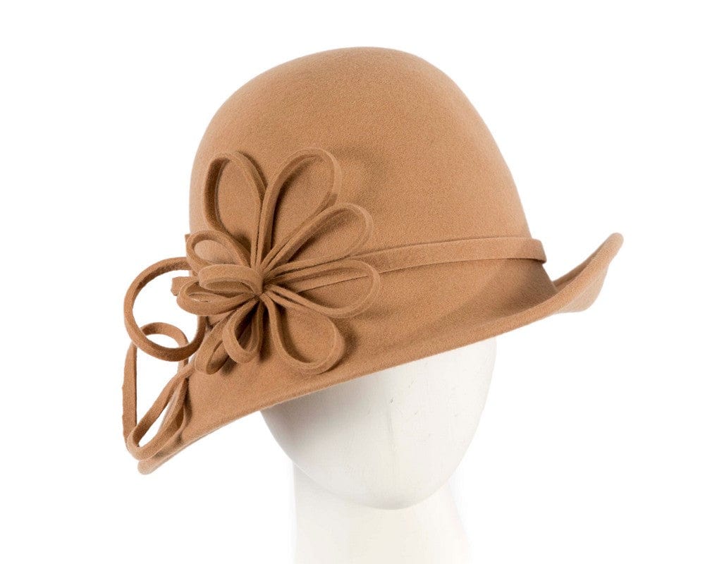 Cupids Millinery Women's Hat Beige Beige felt winter hat with flower by Max Alexander