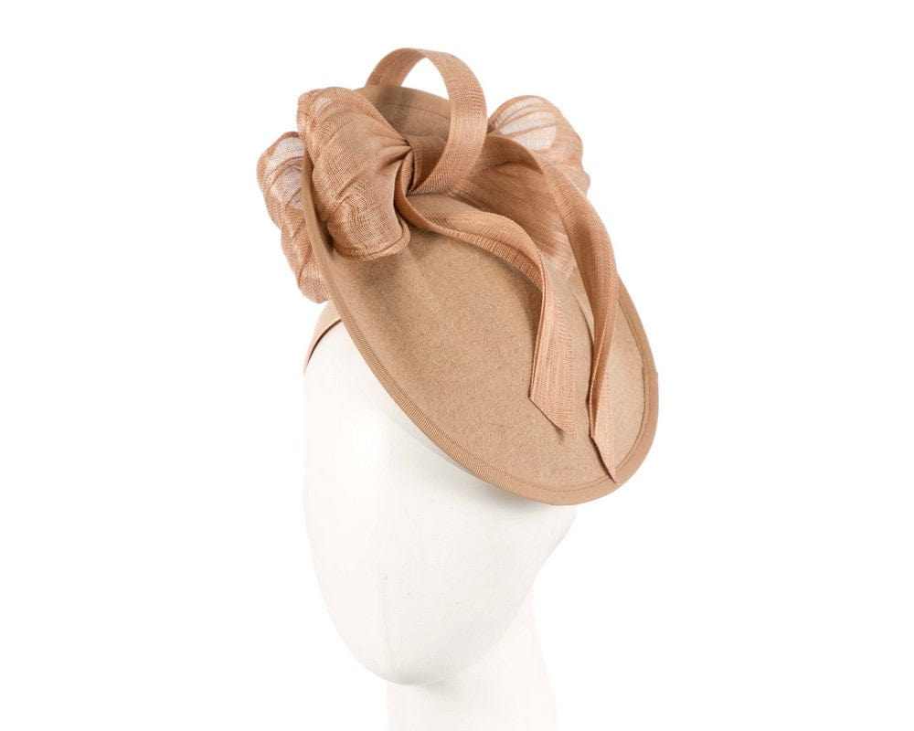 Cupids Millinery Women's Hat Beige Beige plate with bow winter fascinator by Fillies Collection